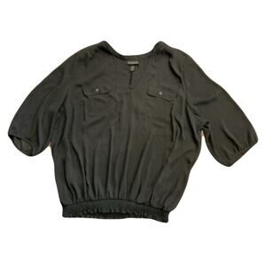 Lane Bryant Black Sheer Blouse 22/24 Plus Size Flowy V Neck Lightweight Top